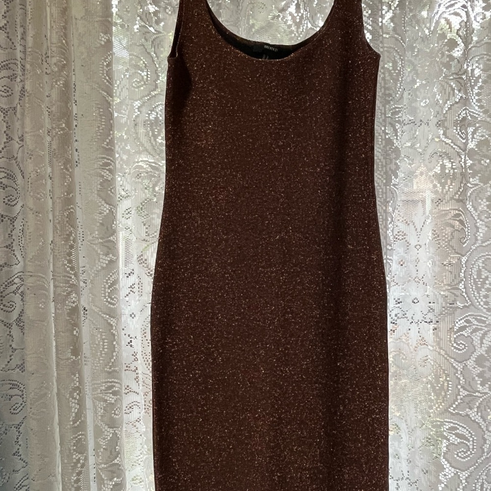 Shimmer bronze forever 21 bodycon midi dress size medium